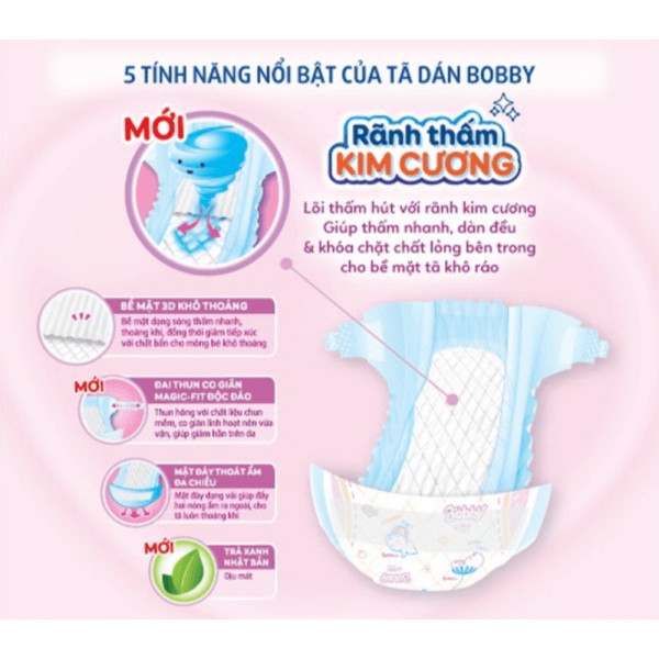 Combo 2 Gói Tã Bỉm DÁN Bobby đủ size S80/M76/L68/XL62/XXL56 miếng