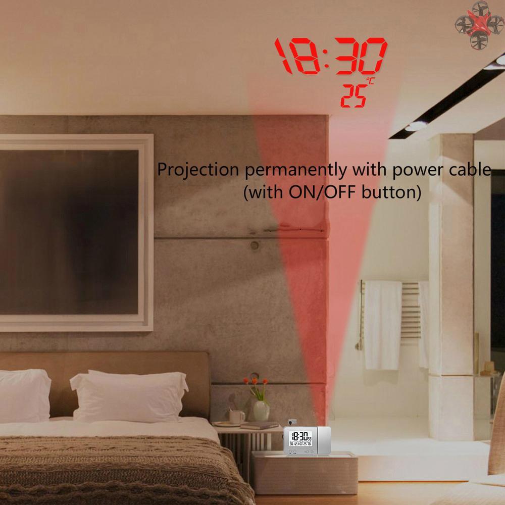 Projection Alarm Clock for Bedroom with Thermometer Hygrometer Digital Project Ceiling Clock Dimmable LED Display with USB Charger 180°Rotable with Dual Alarms 12/24H Snooze