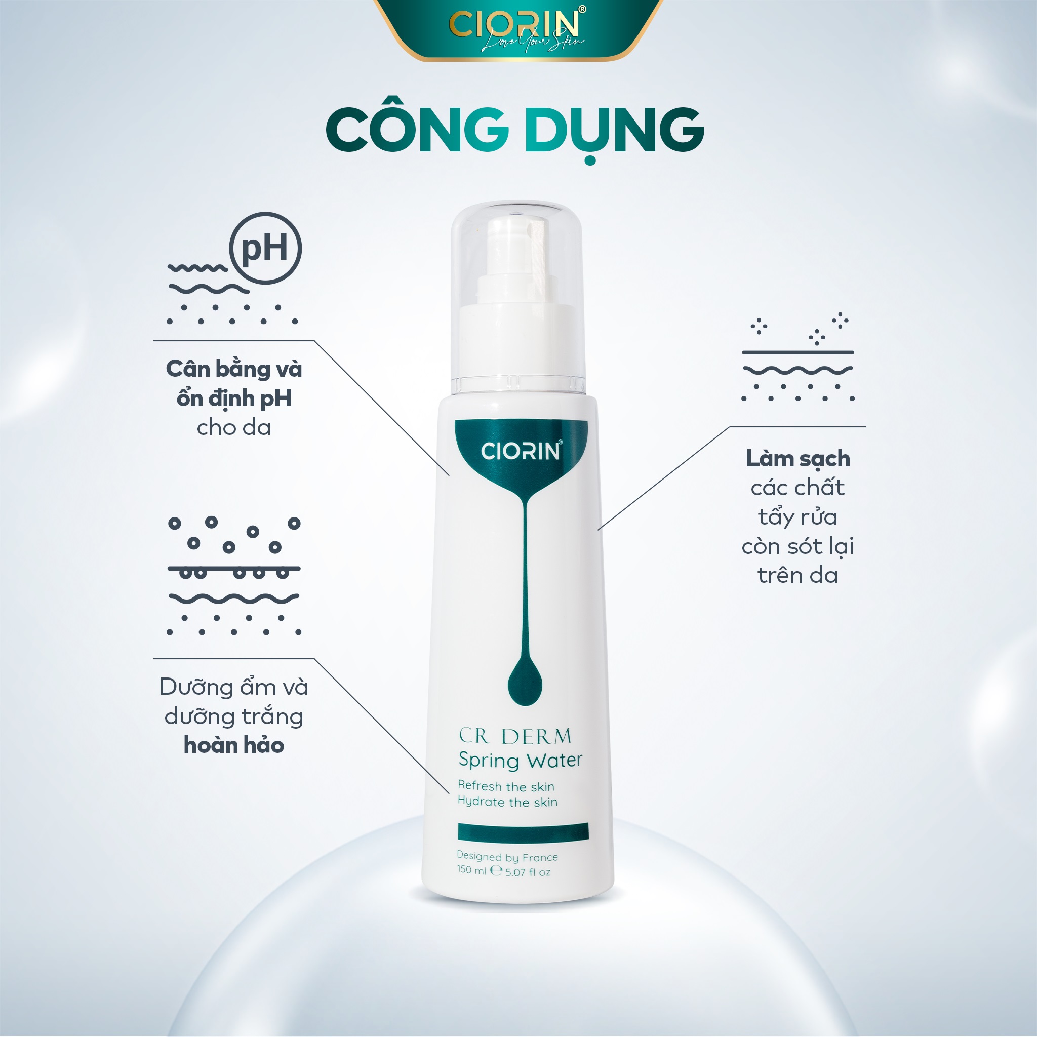 Toner Xịt Khoáng Ciorin Cr Derm Spring Water Cân Bằng PH, Cấp Nước Tầng Sâu