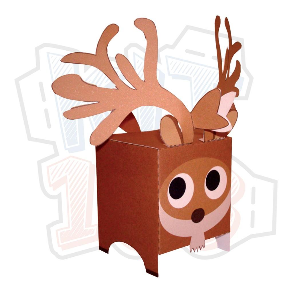 Mô hình giấy Giáng Sinh Noel Reindeer Cube