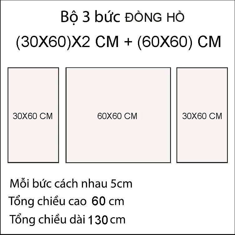 Tranh Đồng Hồ Decor Bộ 3 Bức Thuận Buồm Xuôi Gió Sang Trọng - Tranh Tráng Gương Kết Hợp Đồng Hồ Giá Xưởng