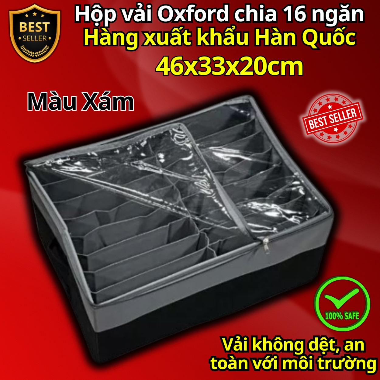 Bộ hộp vải đựng đồ 9 ngăn và 16 ngăn mã HQ4 - Combo hộp vải đựng quần áo chia ngăn gọn gàng tiện lợi chất vải Oxford cao cấp