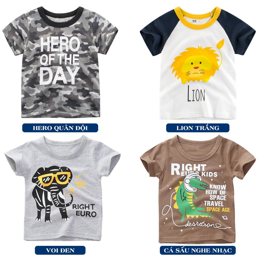 Áo thun cho bé trai họa tiết động vật ngộ nghĩnh chất 100% cotton