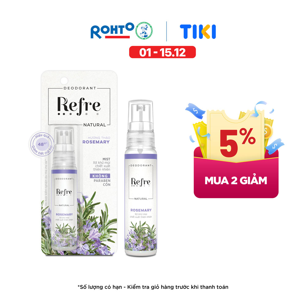 Xịt Khử Mùi Refre Natural Rosemary Hương Hương Thảo (30ml)