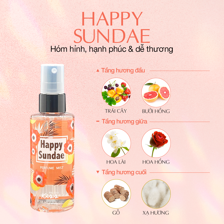 Malissa Kiss Xịt Thơm Toàn Thân Hương Happy Sundae Perfume Mist 88ml