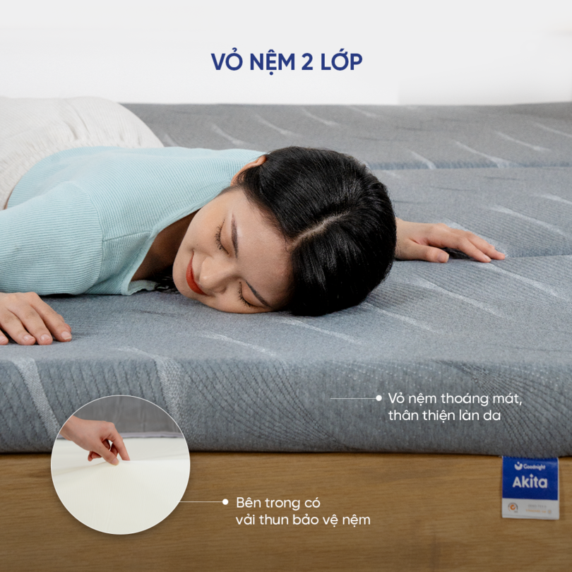 Nệm foam Goodnight Akita gấp 3 êm ái, cải thiện tình trạng đau mỏi cột sống, cuộn hút gọn nhẹ và dễ dàng di chuyển