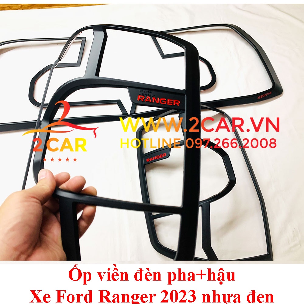 Ốp viền đèn pha, hậu xe Ford Ranger đời 2022 2023 chất liệu nhựa đen cao cấp