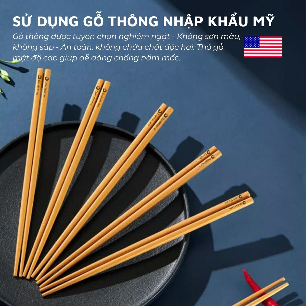 Đũa gỗ fiber mật độ cao DandiHome dùng được trong máy rửa bát - Bảo hành 3 năm