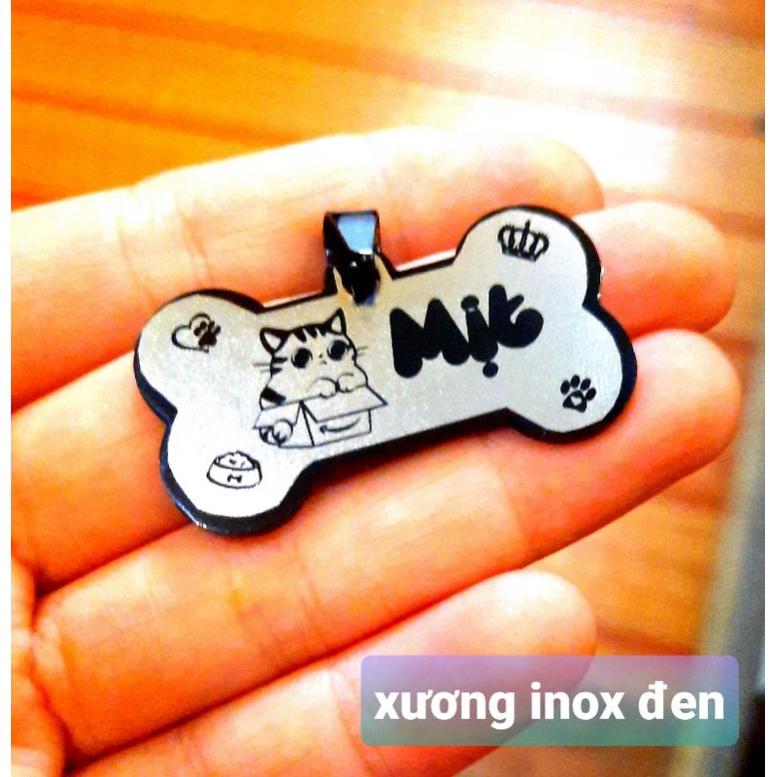 Thẻ tên, pet tag (tặng kèm chuông nhỏ) chất liệu inox, hợp kim nhôm khắc 2 mặt cho thú cưng (chó, mèo, thỏ, sóc