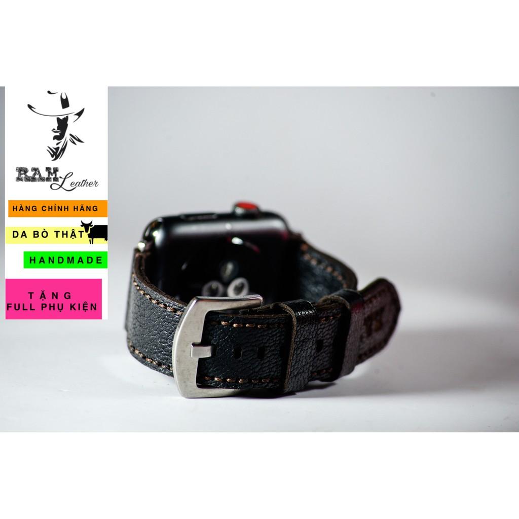 Dây đồng hồ Ram Leather cho casio ae1200/seiko5 da dê thật 1955 đen vân hạt