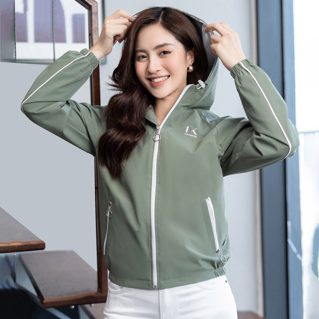 Áo Khoác Gió 2 Lớp Phối Mũ 2 Túi UK FASHION Dành Cho Nữ Chống Thấm Nước, Chống Gió, Chất Vải Mềm Mịn NKAK2208002