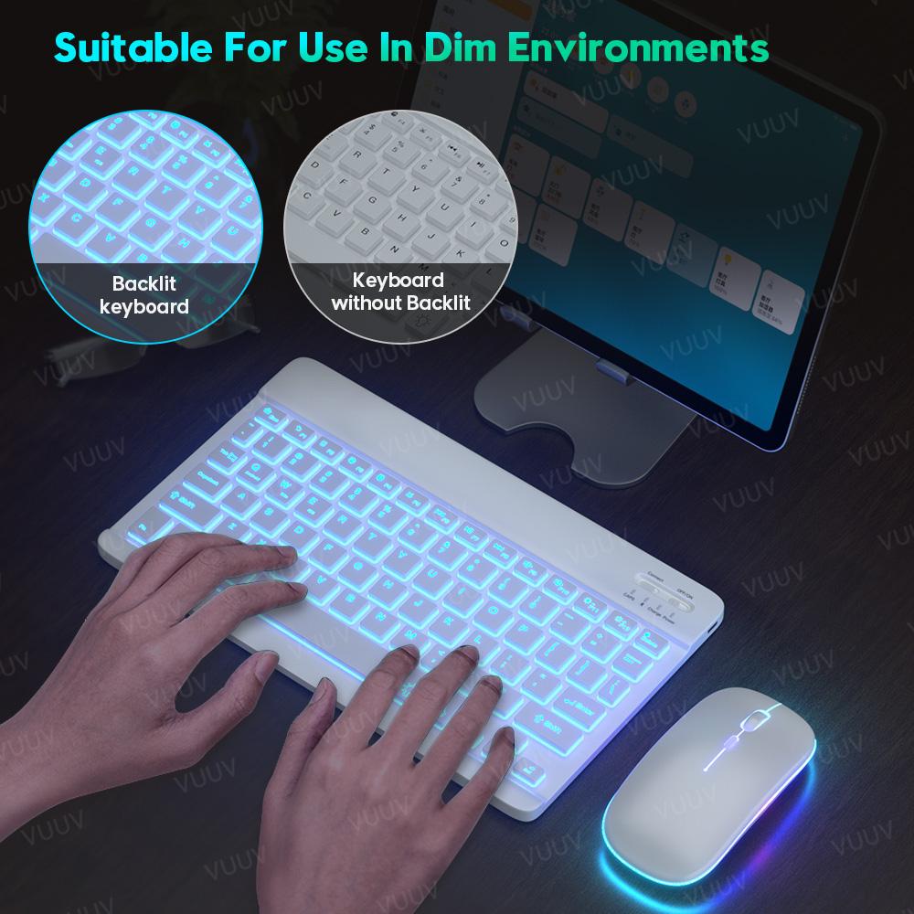 Dành Cho Máy Tính Bảng iPad Bàn Phím Có Đèn Nền Bluetooth Không Dây-Tương Thích Bàn Phím Chuột Dành Cho Android Windows IOS Điện Thoại Máy Tính Bảng Laptop