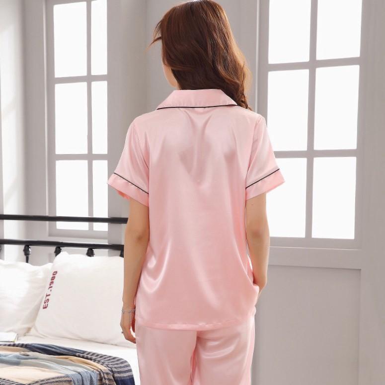 Bộ ngủ pijama lụa phi tay ngắn quần dài chất đẹp