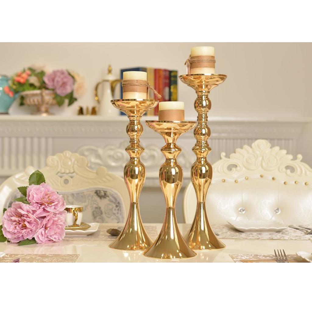 2pcs Long Stand Metal Candle Tea Light Holder Candlestick Flower Vase Gold-L