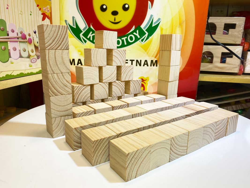 Khối gỗ lập phương 4cm, khối vuông xếp chồng và làm đồ thủ công DIY, đồ chơi gỗ xây dựng