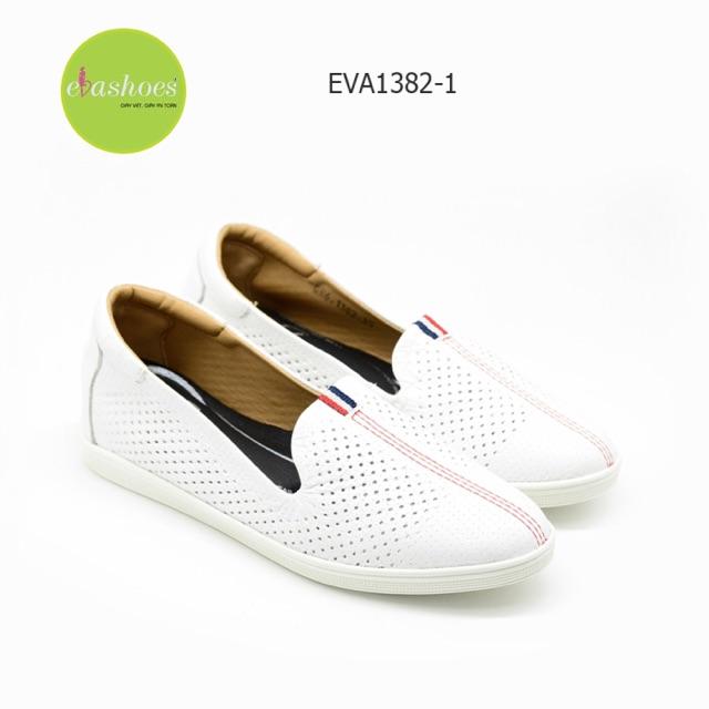 Giày Slipon Đế Độn Da Tổng Hợp 3cm Evashoes - Eva1382-1 (Màu Đen, Trắng