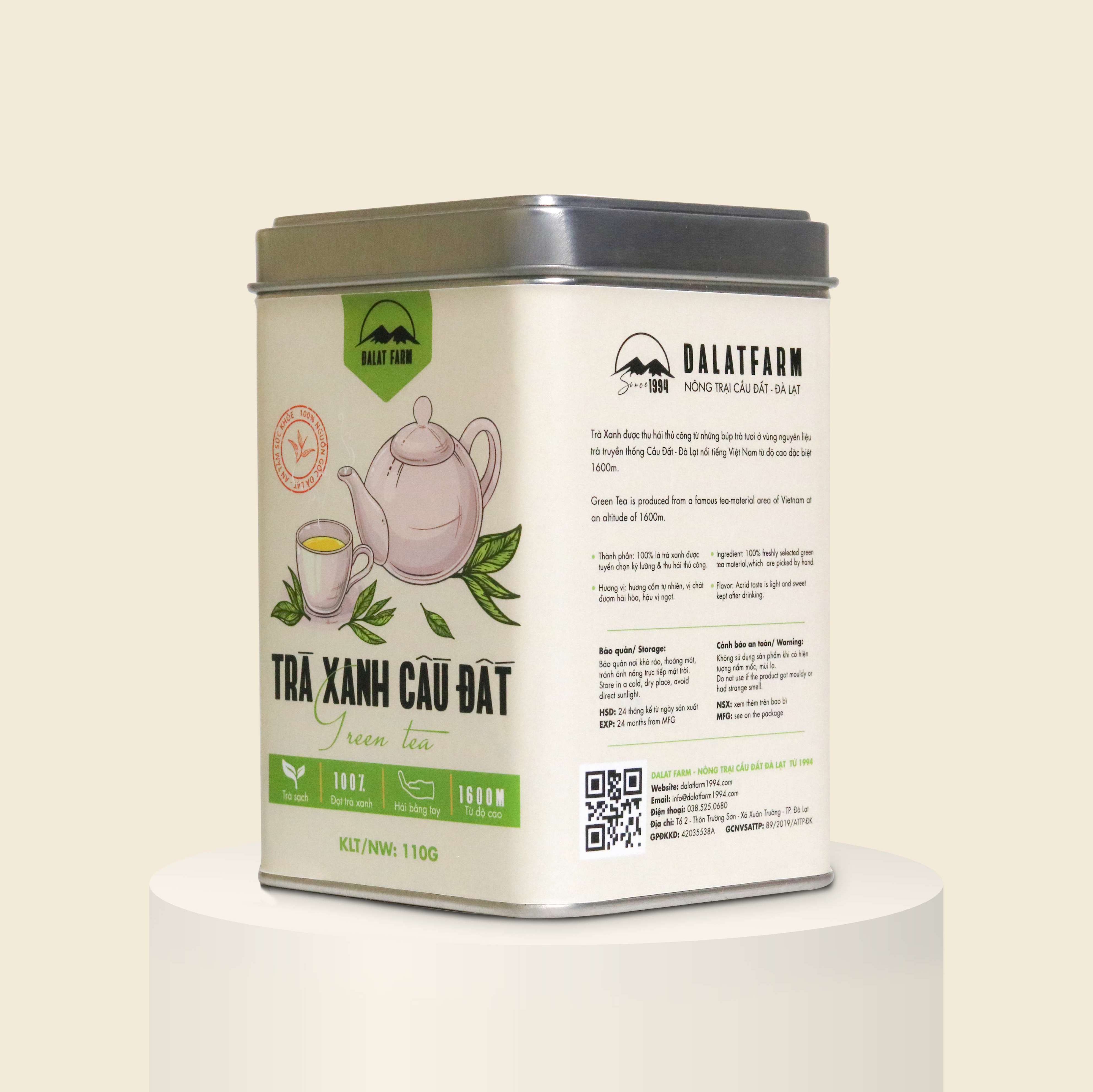 Trà Xanh Cầu Đất Dalat Farm - Hộp 110Gr