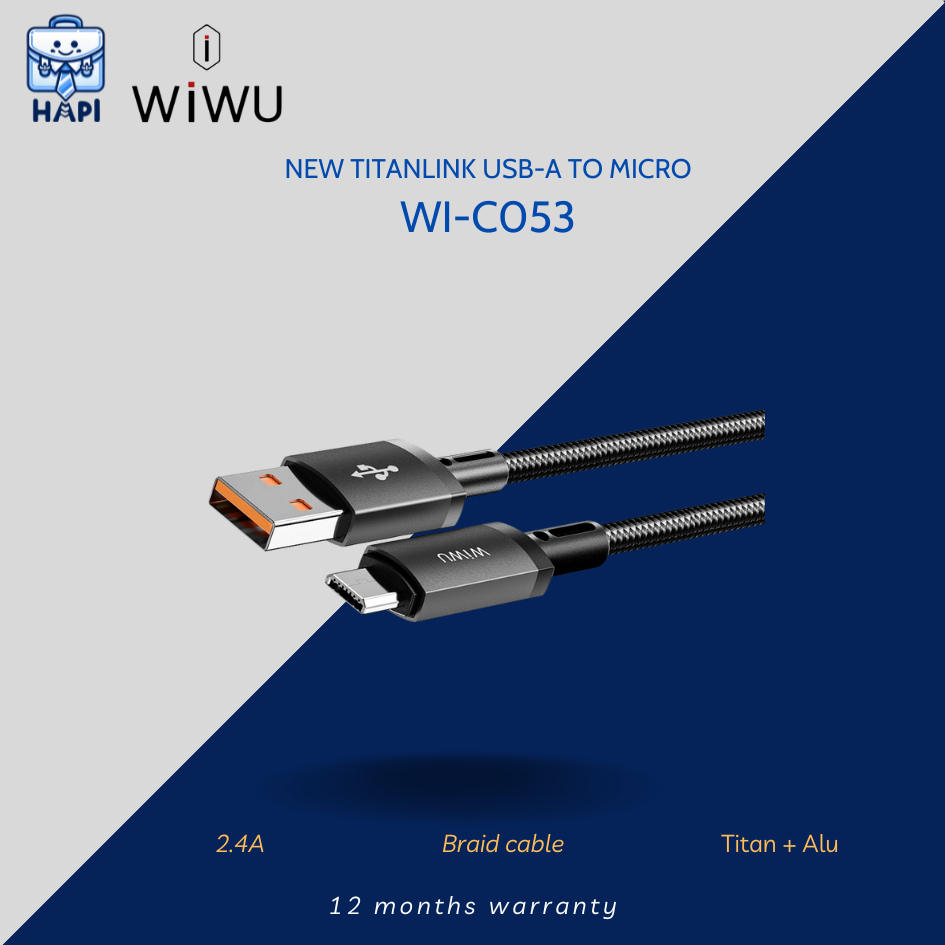 Cáp sạc USB-A to Micro hàng chính hãng WiWU Titanlink Wi-C053: Thiết kế tối giản, vật liệu siêu bền, chống gãy gập