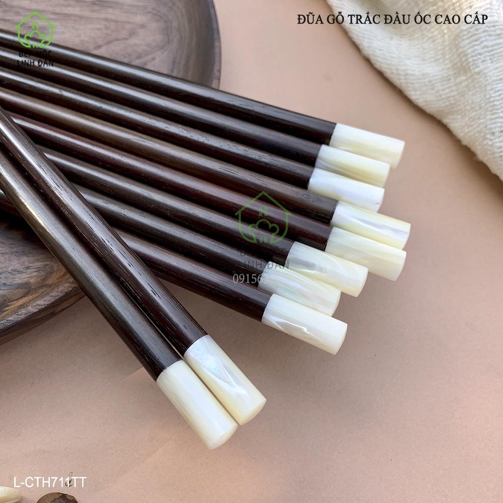 Đũa Gỗ Trắc Cẩn Ốc Biển Cao Cấp HAHANCO_Bộ 05 đôi tròn