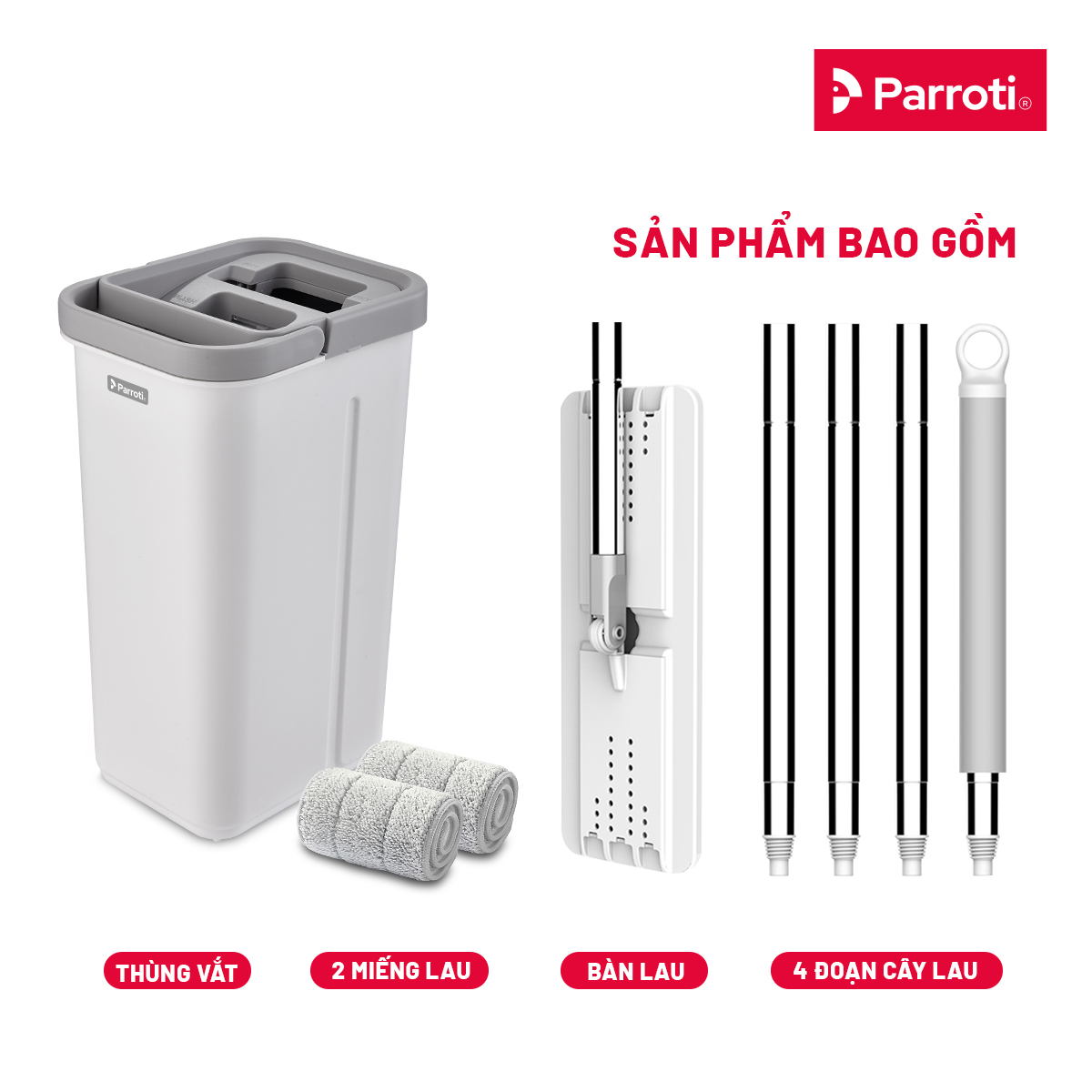 Bộ cây lau nhà tự vắt thông minh, chổi lau nhà 360 độ, lau sạch khô nhanh - Parroti Pro PR01