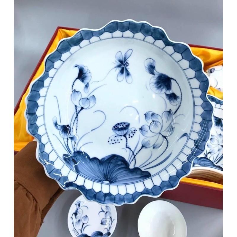 Sét Hoa mặt trời gốm sứ Bát Tràng cao cấp tặng đĩa mắm muối