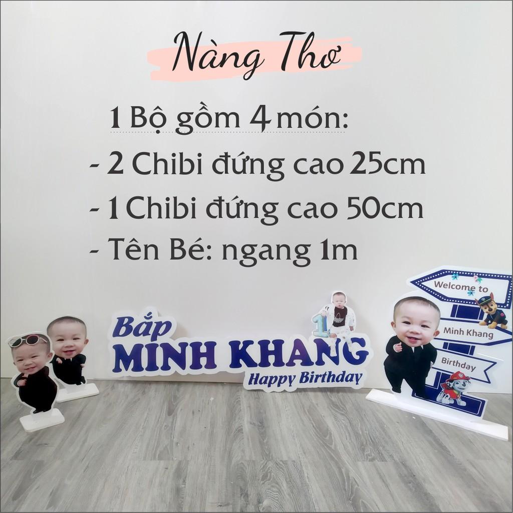 Bộ Chibi sinh nhật dành cho bé siêu iu, hình chibi, bảng tên, welcome sinh nhật, thiết kế riêng theo mỗi bé