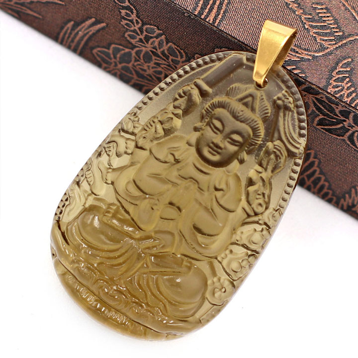 Mặt dây chuyền Phật Thiên Thủ Thiên Nhãn đá Obsidian size nhỏ 3.6cm MPOB8 - phật bản mệnh tuổi Tý