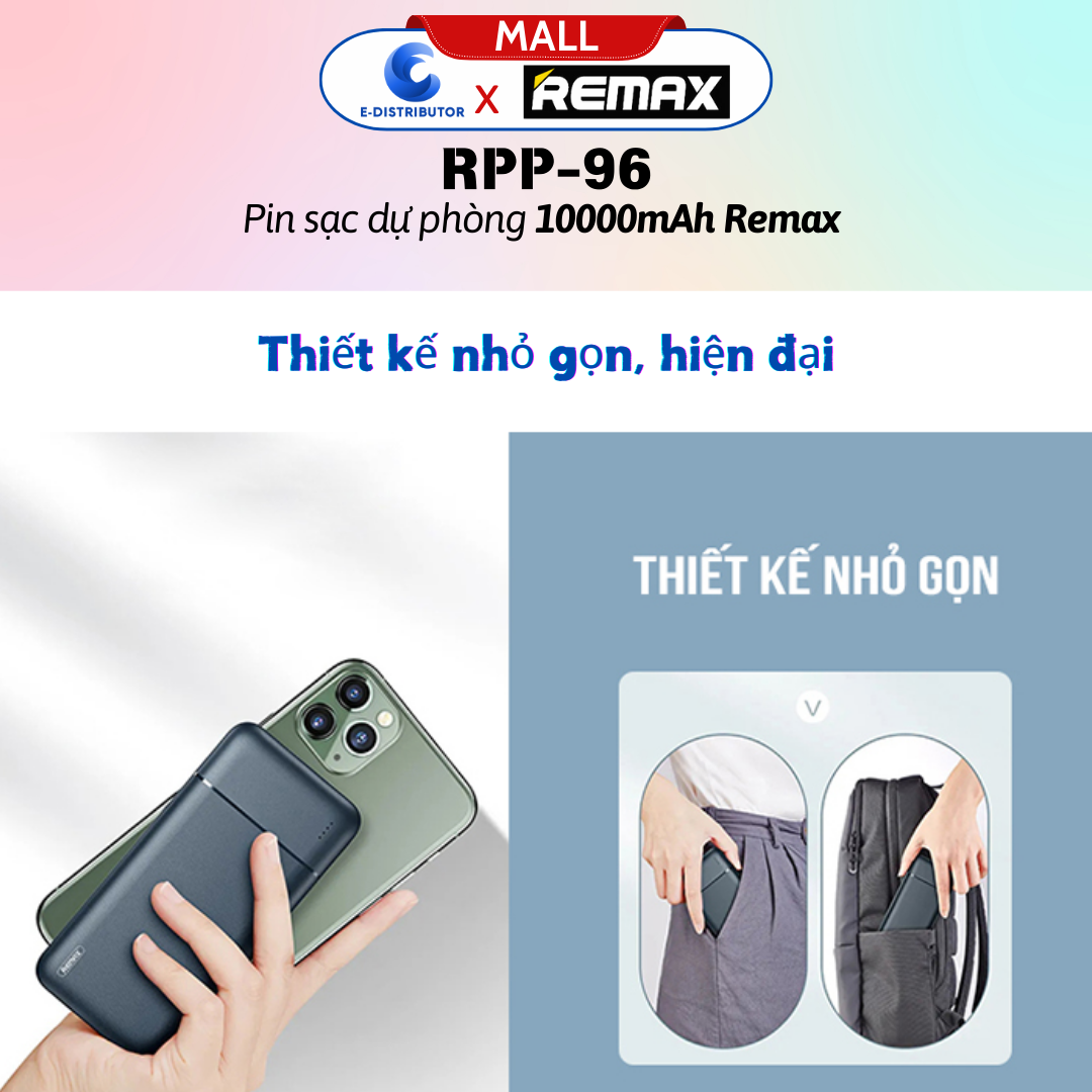 Pin sạc dự phòng 10000mah Remax RPP-96 - Hàng Chính Hãng - Bảo Hành 12 Tháng