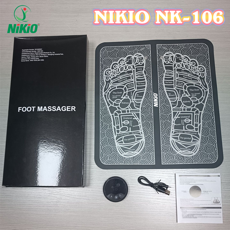 Thảm massage bàn chân xung điện Nikio NK-106 có 12 chế độ, 19 cường độ matxa, thúc đẩy lưu thông máu, giảm tê bì và đau mỏi chân hiệu quả