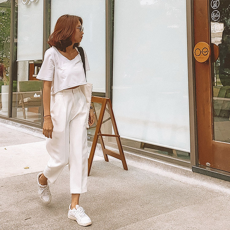 Quần Tây Nữ QuDu Lưng Cao Màu Trắng Đen Xám Kiểu Baggy Hàng Thiết Kế Che Khuyết Điểm