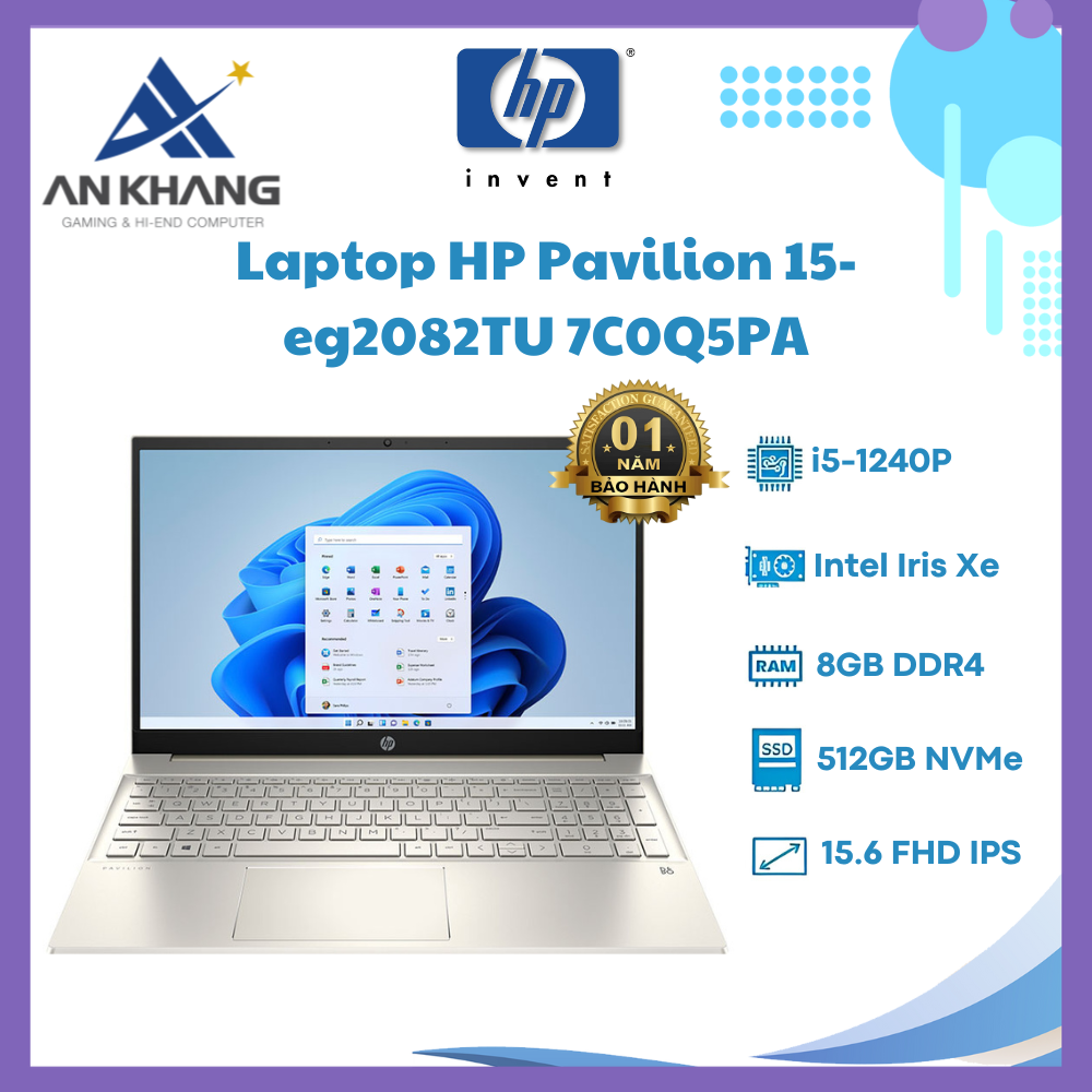 Laptop HP Pavilion 15-eg2082TU 7C0Q5PA (Core i5-1240P | 8GB | 512GB | Intel Iris Xe | 15.6 inch FHD | Win 11 | Vàng) - Hàng Chính Hãng - Bảo Hành 12 Tháng Tại HP Việt Nam