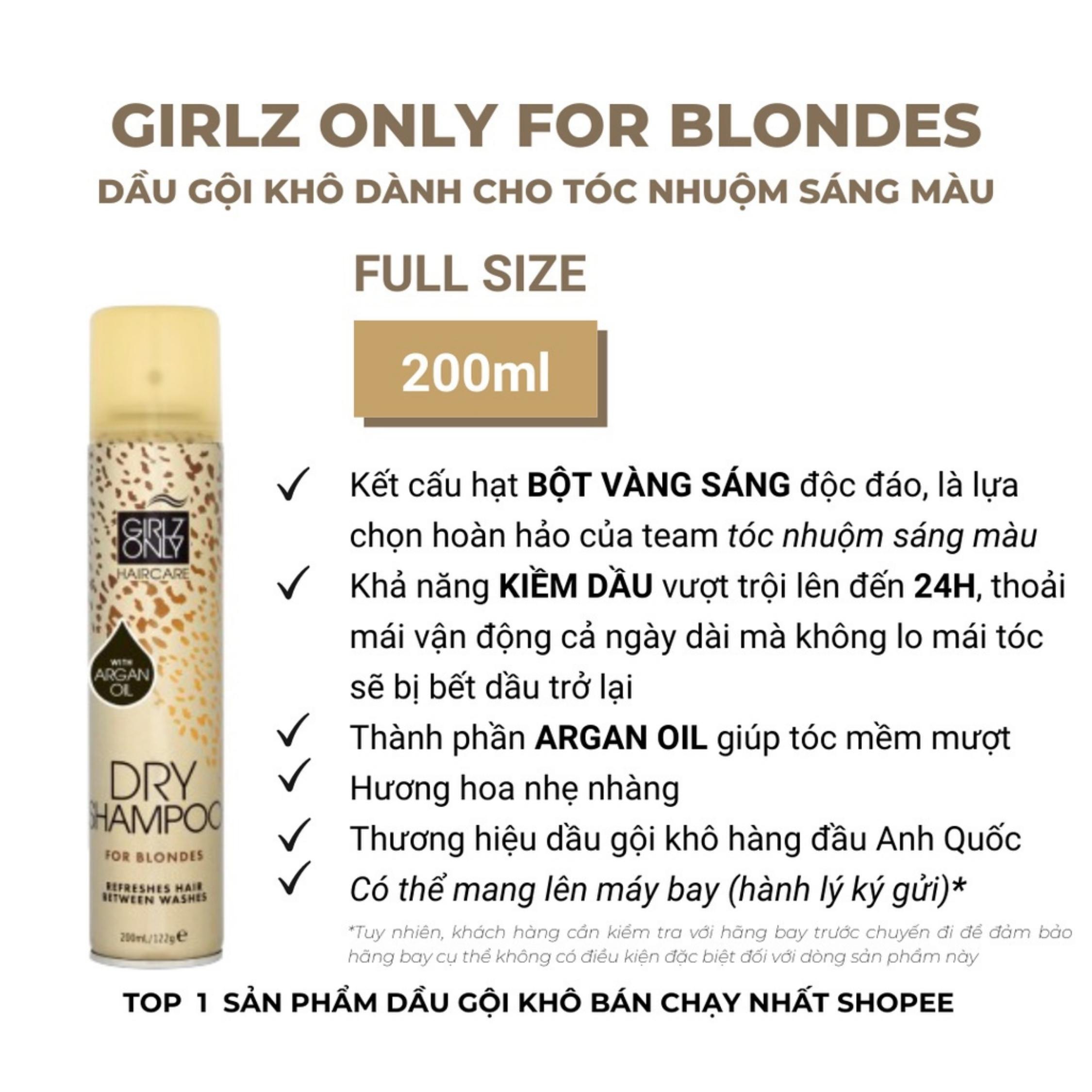 Dầu Gội Khô Girlz Only Xịt Tóc Gội Đầu Khô Dry Shampoo (Vàng) Không Bết Sạch Dầu Bồng Bềnh 200ml/Chai