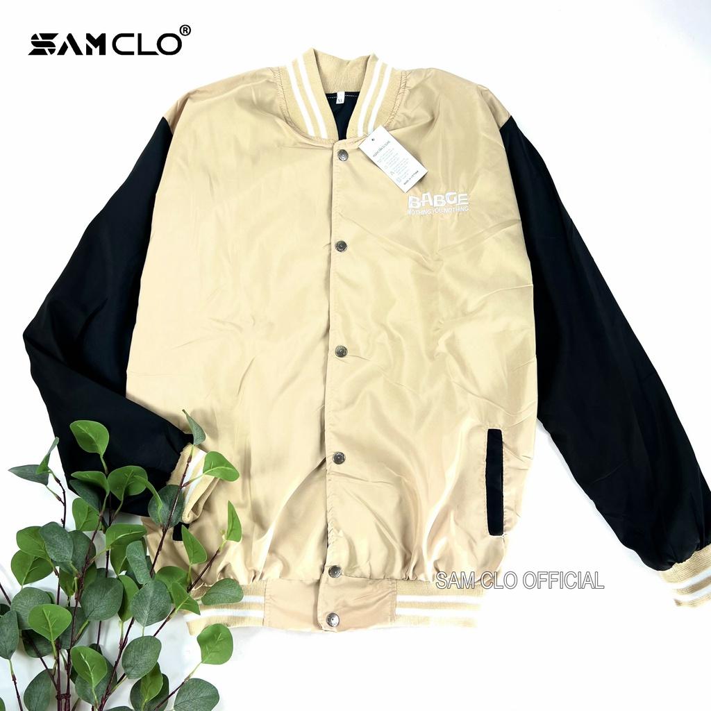 Áo khoác bomber vải dù 2 lớp nam nữ SAM CLO - Áo khoác gió phong cách bóng chày JACKET form rộng unisex thêu chữ BADGE