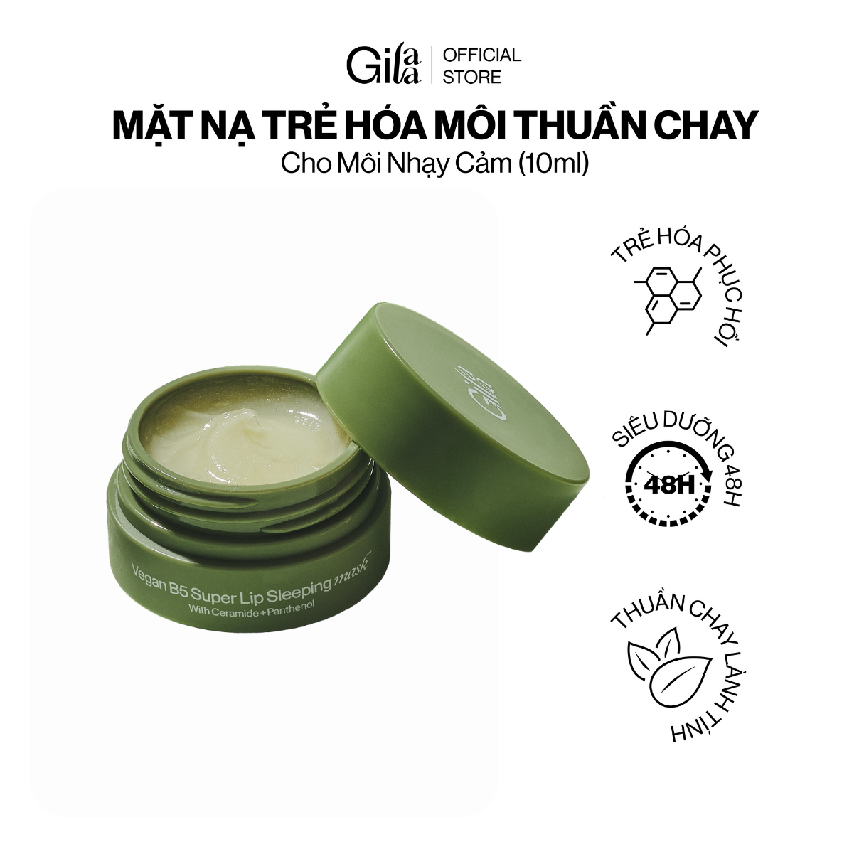 Mặt Nạ Ngủ Trẻ Hóa Môi GILAA Vegan B5 Super Lip Sleeping Mask 10ml