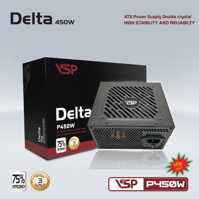 Bộ nguồn máy tính VSP DELTA P450W (450W) công suất thực - Hàng chính hãng