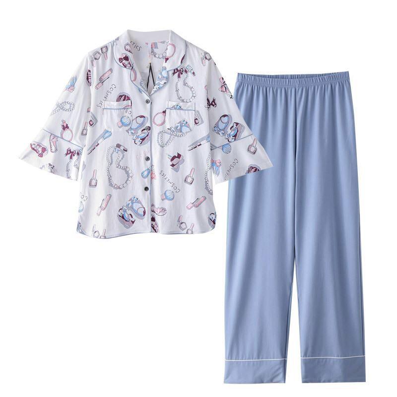 Bộ pyjama tay lỡ Ruishi họa tiết