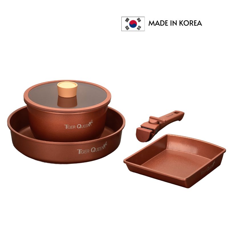 Bộ nồi Ceramic tay cầm rời từ tính Tiger Queen DCWCB-SET [5 món] - Màu nâu chocolate - Chính hãng