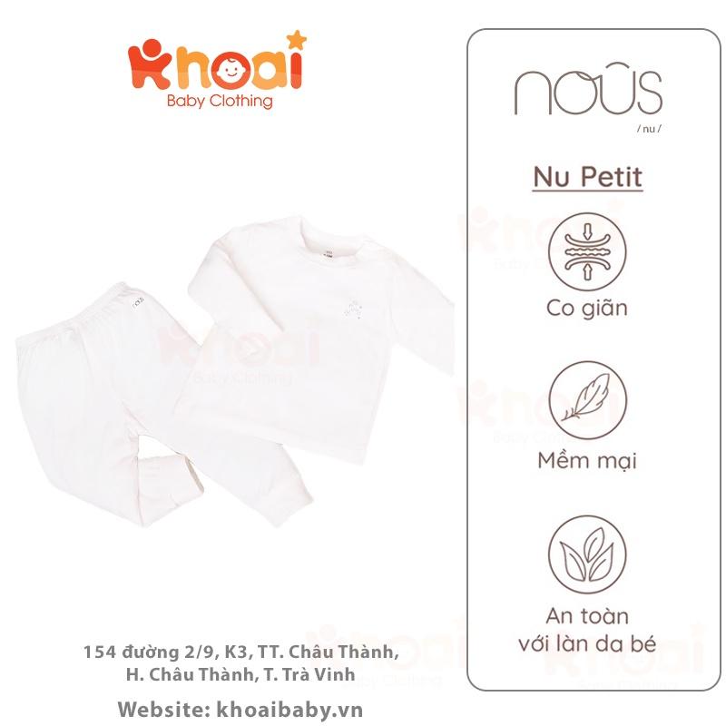 Bộ cài vai dài Nous trắng - Chất liệu Nu Petit 95% cotton thiên nhiên