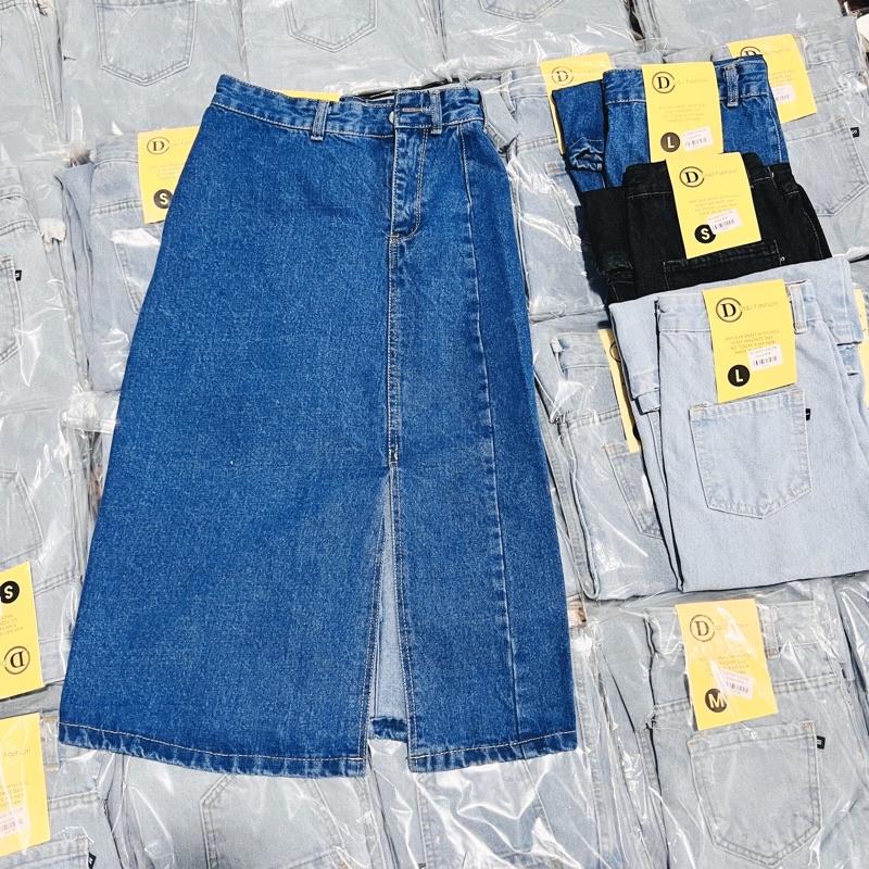 Chân váy bò Denim nữ chất Jeans dáng dài xẻ sườn lưng cao phong cách Ulzzang Hàn #918-929