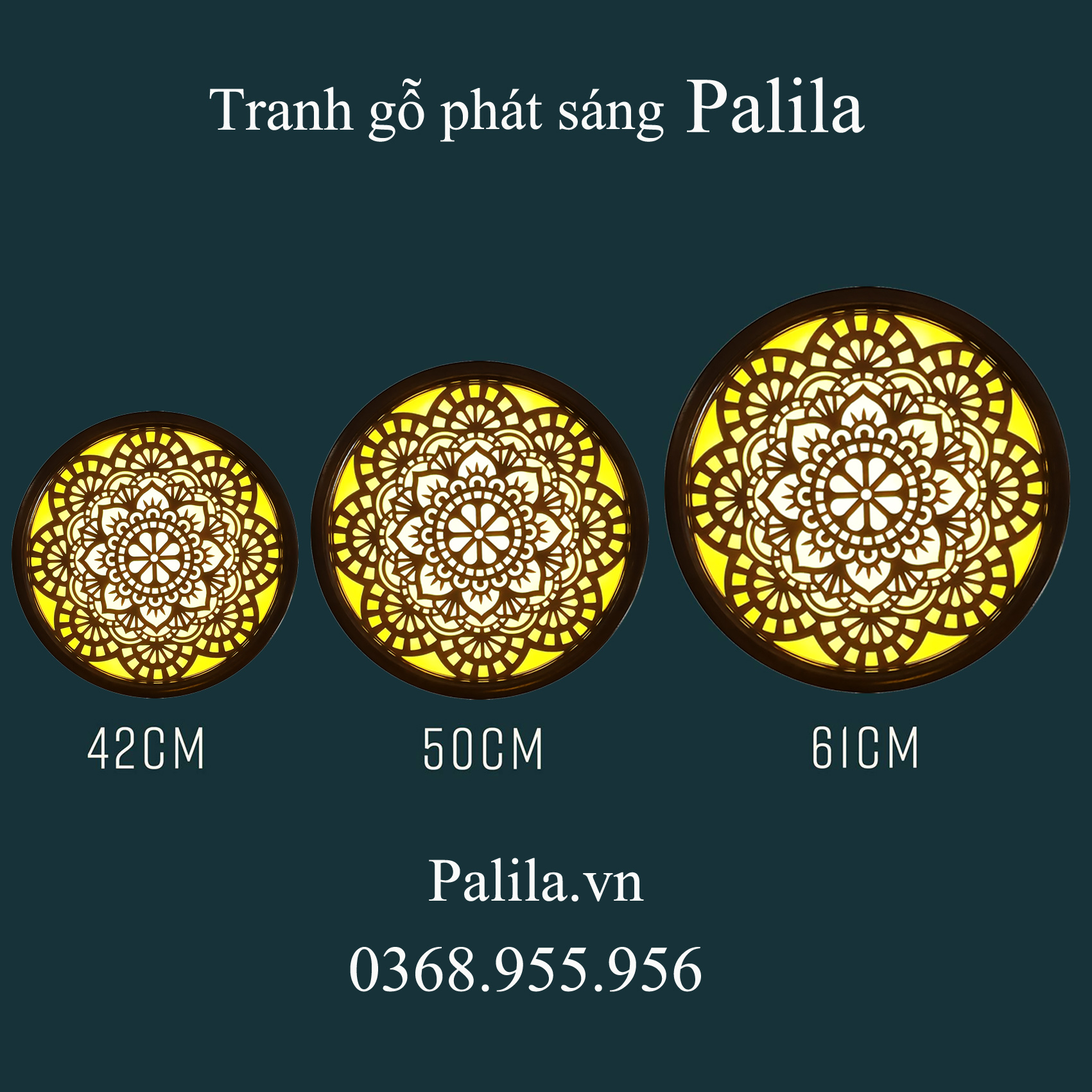 Tranh Gỗ Phát Sáng - Mẫu Mandala Hoa Phật (PL02) D42-D50-D61