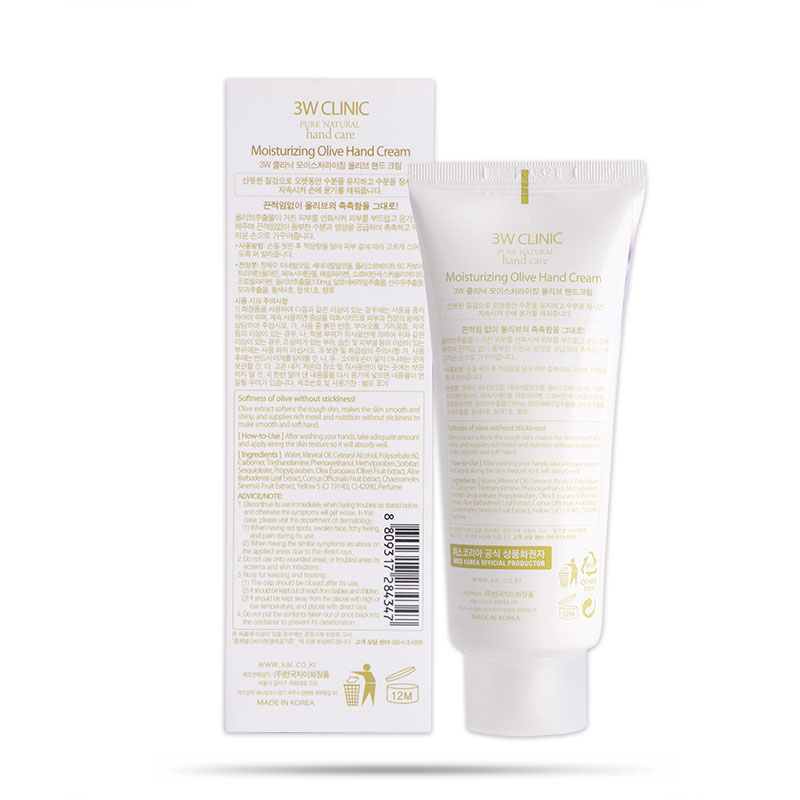 Kem Dưỡng Da Tay Chiết Xuất Ô-Liu 3W Clinic Olive Hand Cream 100ml