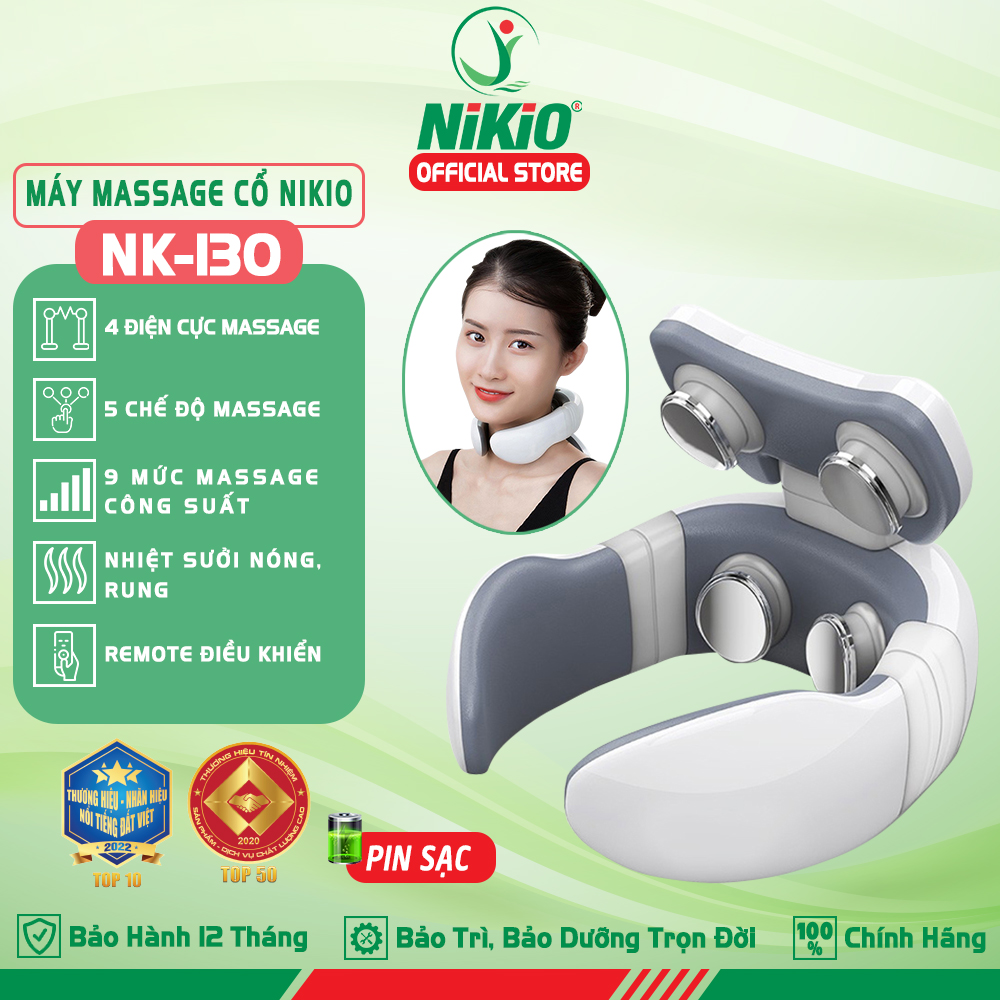 Máy Massage Cổ Nikio NK-130 – Sử Dụng Xung Điện Trị Liệu Kích Thích Cơ, Nhiệt Trị Nóng Sưởi Ấm Cơ, Cải Thiện Đau Mỏi Cổ, Vai, Gáy – Máy Có 4 Điện Cực Mát Xa Chuyên Sâu Tăng Tuần Hoàn Máu, Hỗ Trợ Cải Thiện Đau Mỏi Cổ, Vai, Gáy – Điều Khiển Remote Tiện Lợi