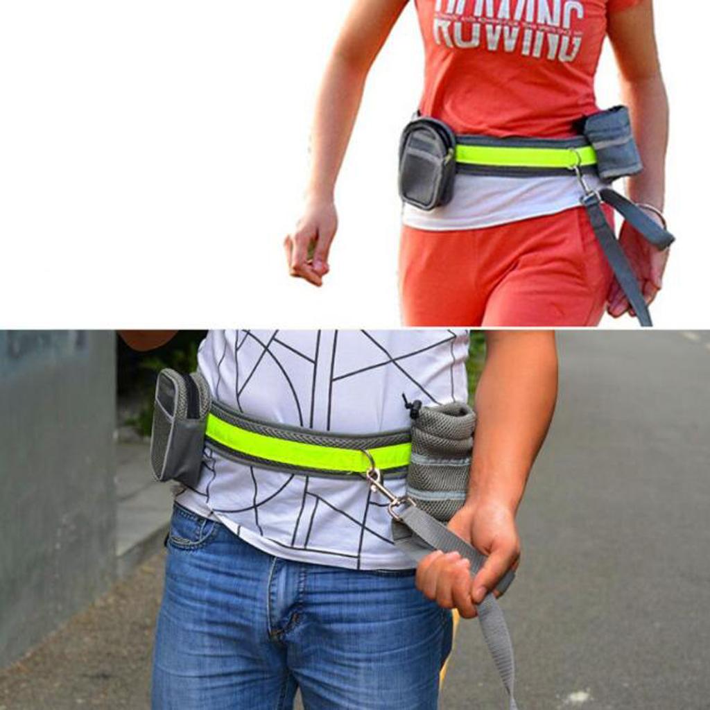 Dog Leash Lead w/ Waist Pouch Handsfree Reflective Buckle Belt Harness