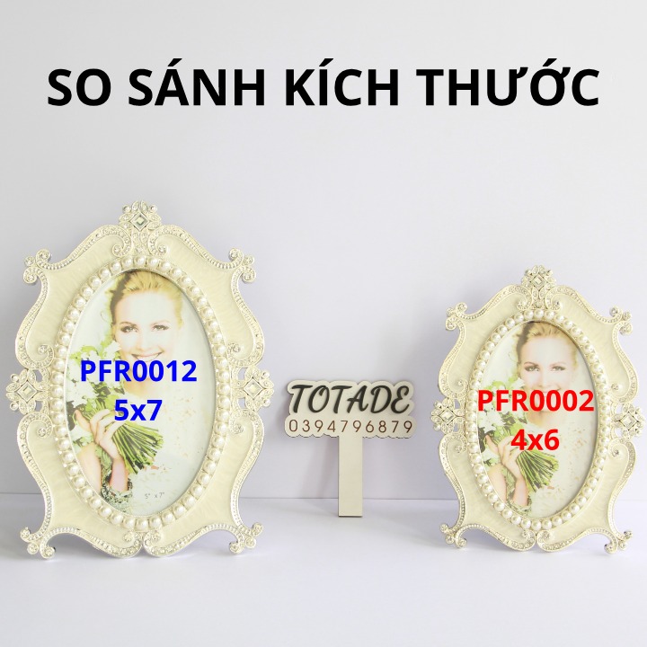 Khung hình để bàn bằng kim loại mặt kính Vintage màu trắng ngọc trai | Cho hình 5x7 | PFR0012