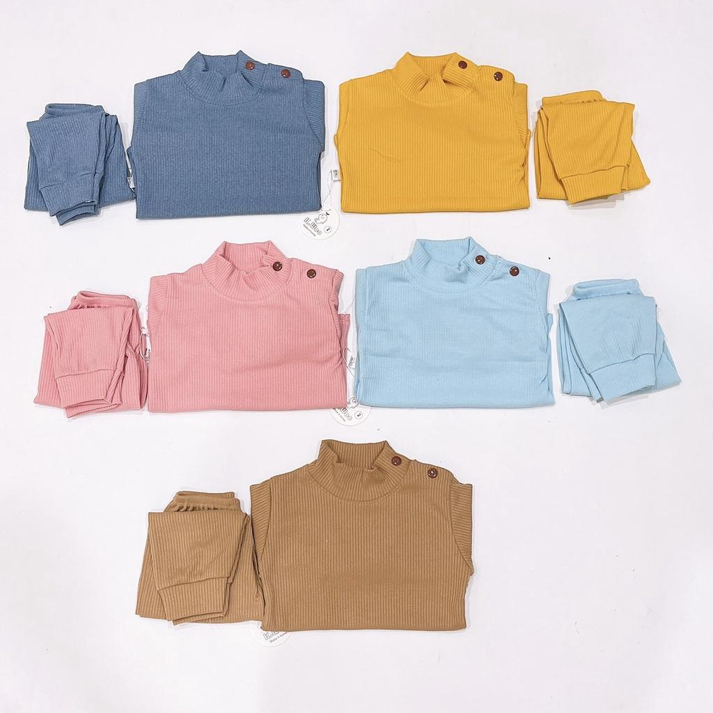 Bộ dài tay thu đông cao cấp K.Woo cho bé trai bé gái sơ sinh 6-16kg, cổ 3cm vải len tăm cao cấp giãn 4 chiều - BO42