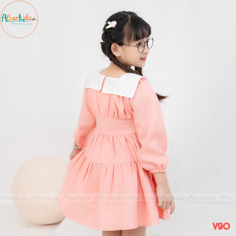 Váy cho bé gái ALBER KIDS 2 tầng phối cổ V cách điêu công chúa xinh đẹp cho trẻ em 2,3,4,5,6,7,8,9,10,11,12 tuổi