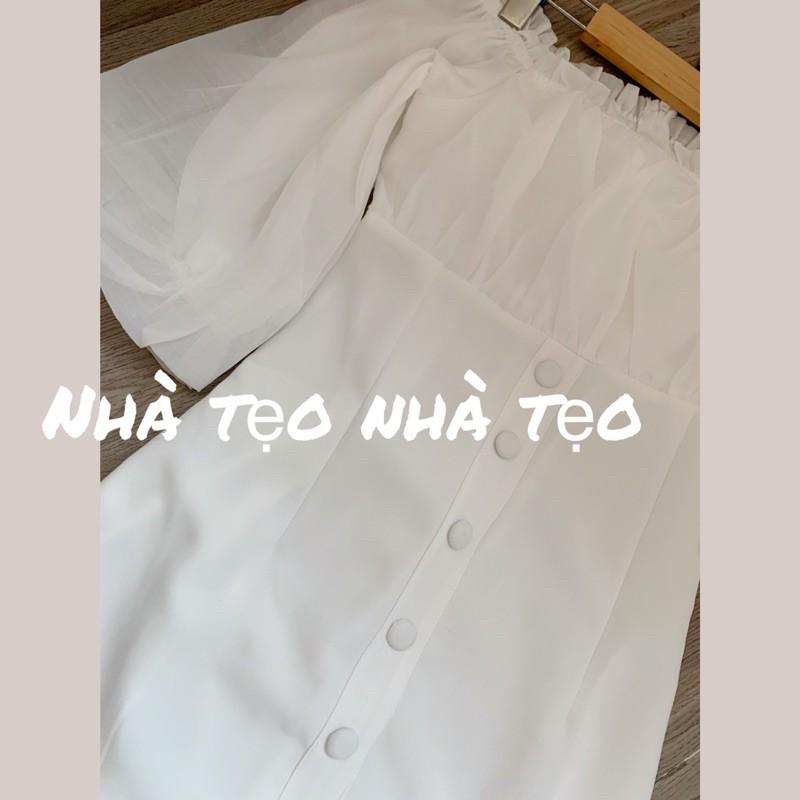 VÁY TRẮNG VOAN TRỄ VAI TAY BỒNG CHUN SAU LƯNG XINH XẮN