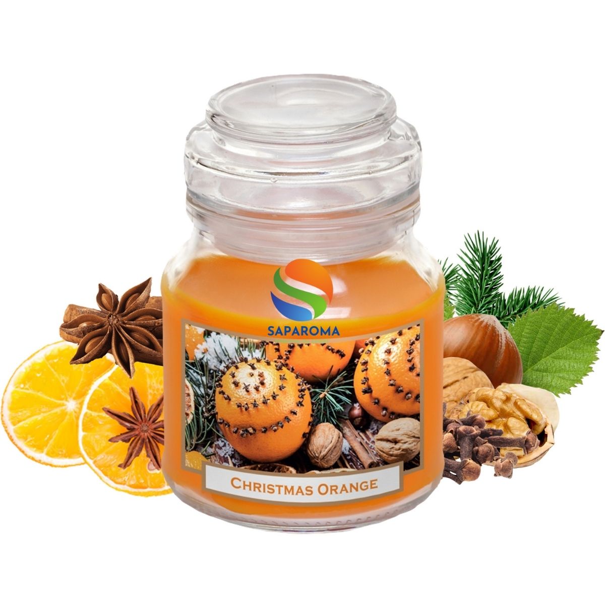 Hũ nến thơm Batek Christmas Orange 130g QT06653 - cam, quế, đinh hương, trang trí, thơm phòng, thư giãn, Hỗ trợ khử mùi