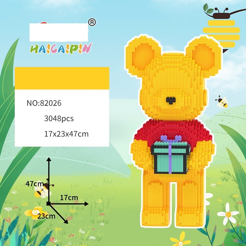 Đồ chơi lắp ráp mô hình gấu bearbrick ôm quà 47cm tặng kèm búa và đèn LED