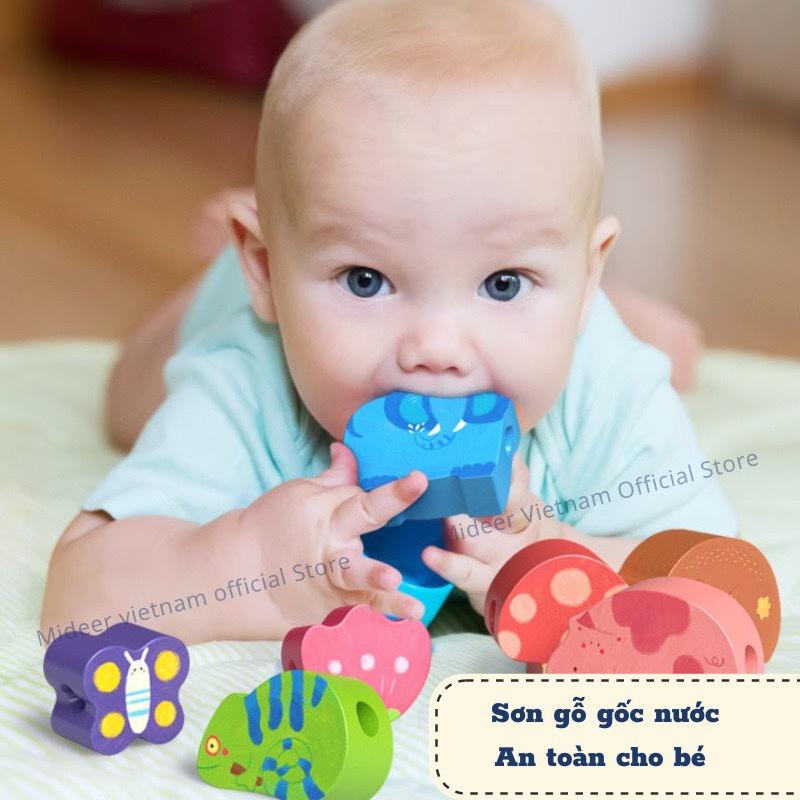 Xâu hạt cho bé, đồ chơi Montessori luồn khối gỗ phát triển tư duy trí tuệ Mideer Lacing Beads